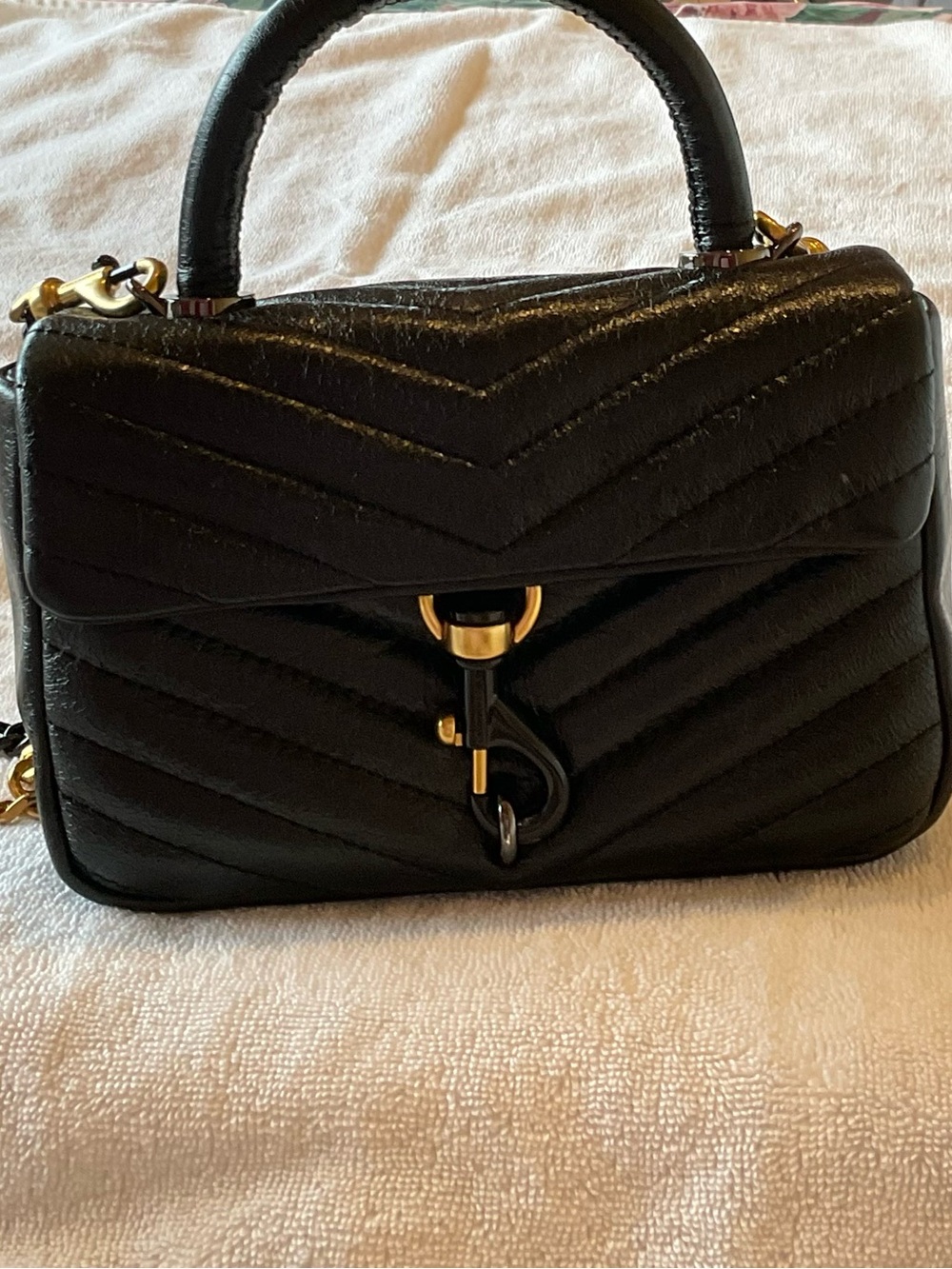 Rebecca Minkoff Black Quilted Top-Handle Satchel with Gold Hardware